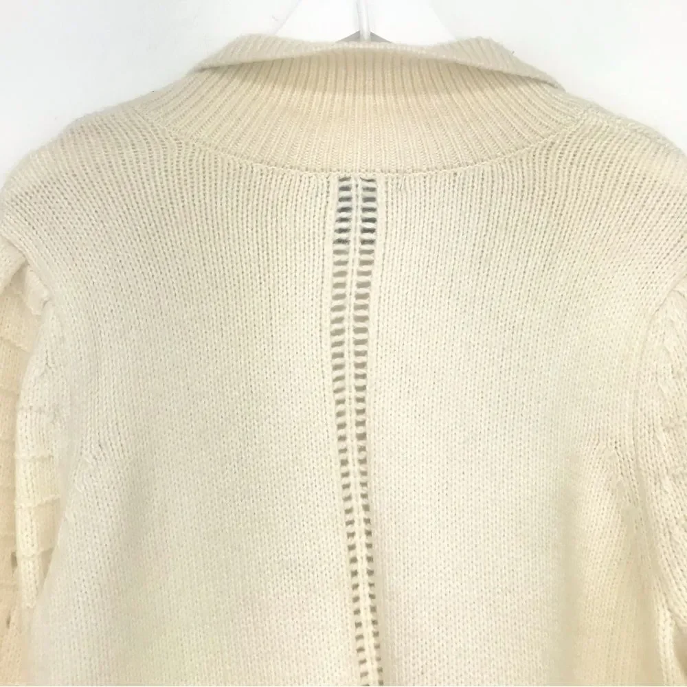 Design 365 Cream Cozy Puff Sleeve Collared Pullover Thick Knit Sweater